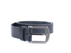 Ceinture cuir noir, boucle moderne acier gris satiné 4031