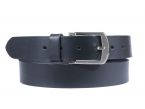 Ceinture cuir noir, boucle moderne acier gris satiné 4031