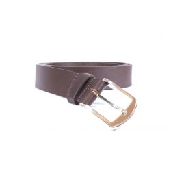 Ceinture cuir marron foncé, boucle moderne acier gris satiné 4031