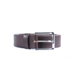 Ceinture cuir marron foncé, boucle rectangle acier poli 4032