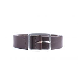 Ceinture cuir marron foncé, boucle double finition satinée 4034