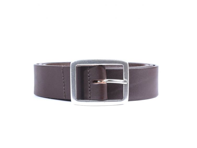 Ceinture cuir marron foncé, boucle double finition satinée 4034