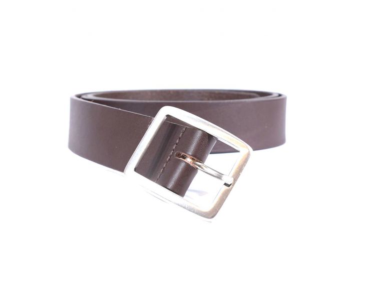 Ceinture cuir marron foncé, boucle double finition satinée 4034