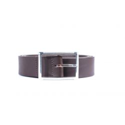 Ceinture cuir marron foncé, boucle double finement striée 4036