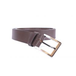 Ceinture cuir marron foncé, boucle moderne acier bicolore 4038