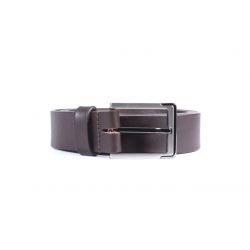 Ceinture cuir marron foncé, boucle moderne acier bicolore 4038
