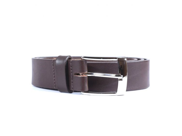 Ceinture cuir marron foncé, boucle chromée 4039
