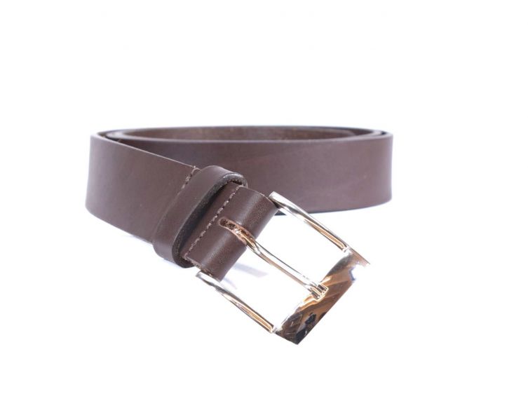 Ceinture cuir marron foncé, boucle chromée 4039