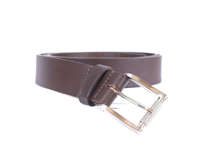 Ceinture cuir marron foncé, boucle massive satinée poli 4040