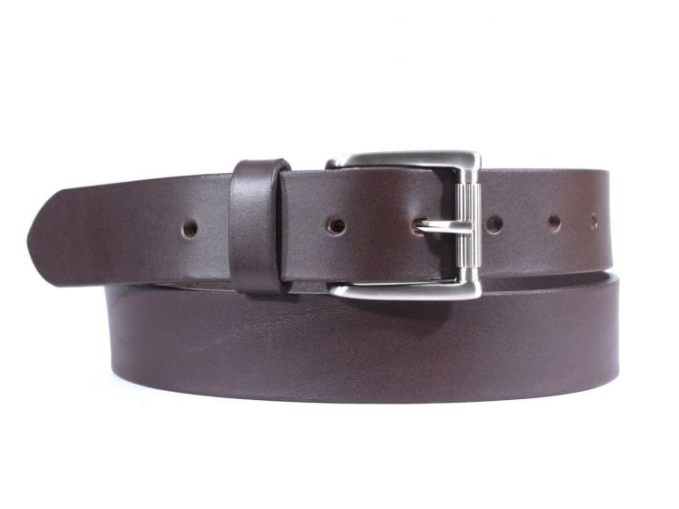 Ceinture cuir marron foncé, boucle massive satinée poli 4040