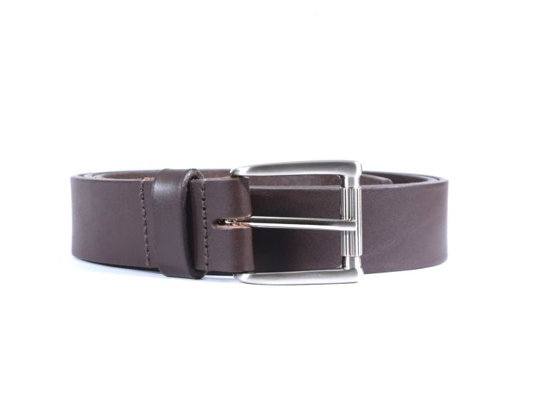 Ceinture cuir marron foncé, boucle massive satinée poli 4040