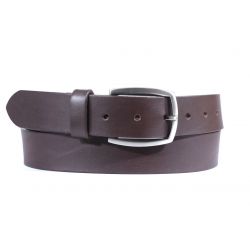Ceinture cuir marron foncé, boucle ogive deux tons 4043