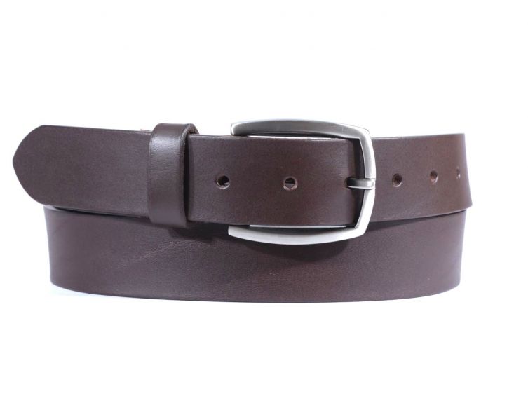 Ceinture cuir marron foncé, boucle ogive deux tons 4043
