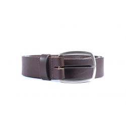 Ceinture cuir marron foncé, boucle ogive deux tons 4043