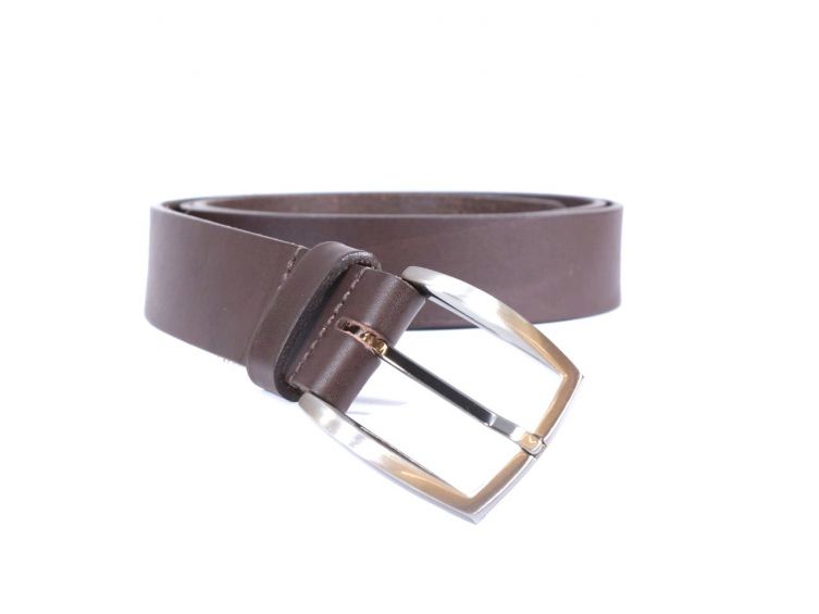 Ceinture cuir marron foncé, boucle ogive deux tons 4043