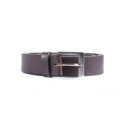 Ceinture cuir marron foncé, boucle carrée acier satiné 4046