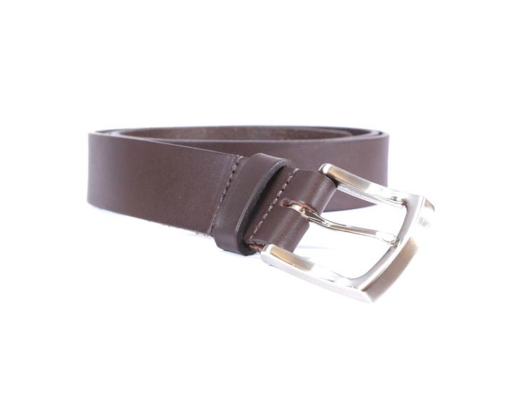 Ceinture cuir marron foncé, boucle robuste satinée 4048
