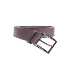 Ceinture cuir marron foncé, boucle style moderne acier anthracite 4050