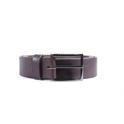 Ceinture cuir marron foncé, boucle style moderne acier anthracite 4050