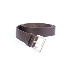Ceinture cuir marron foncé boucle compacte acier vieilli 4055