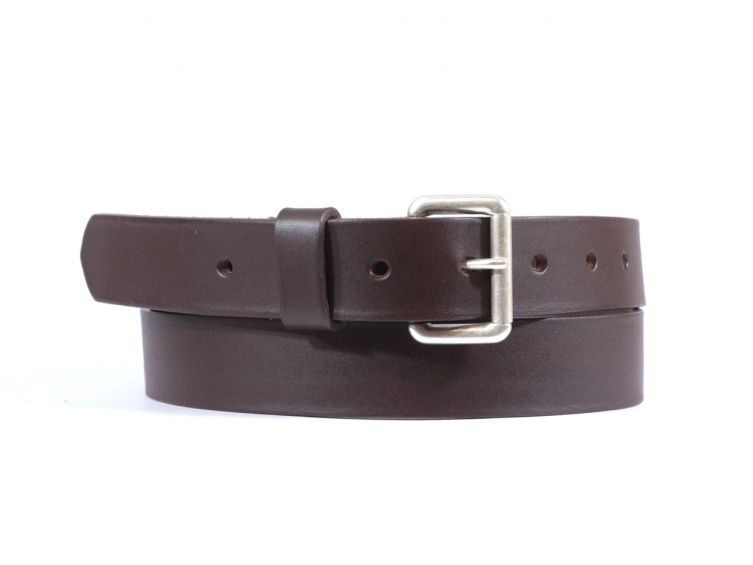 Ceinture cuir marron foncé boucle compacte acier vieilli 4055