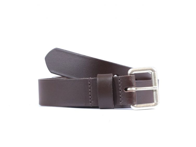 Ceinture cuir marron foncé boucle compacte acier vieilli 4055
