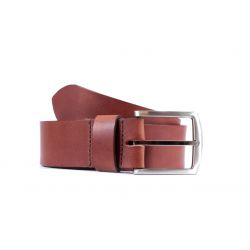 Ceinture cuir 40mm marron cannelle, boucle massive et élégante acier gris satiné 4067