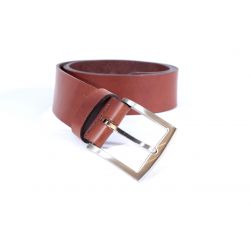 Ceinture cuir 40mm marron cannelle, boucle massive et élégante acier gris satiné 4067