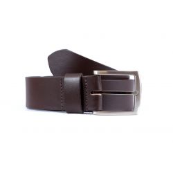 Ceinture cuir 40mm marron foncé, boucle massive et élégante acier gris satiné 4067