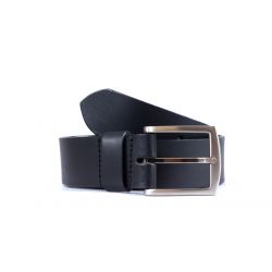 Ceinture cuir 40mm noir, boucle massive et élégante acier gris satiné 4067