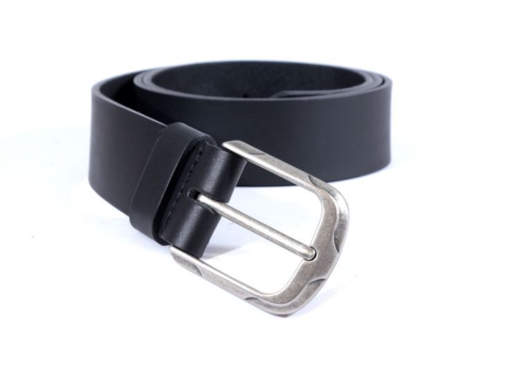 Ceinture cuir 40mm noir, boucle moderne acier vieilli 4069