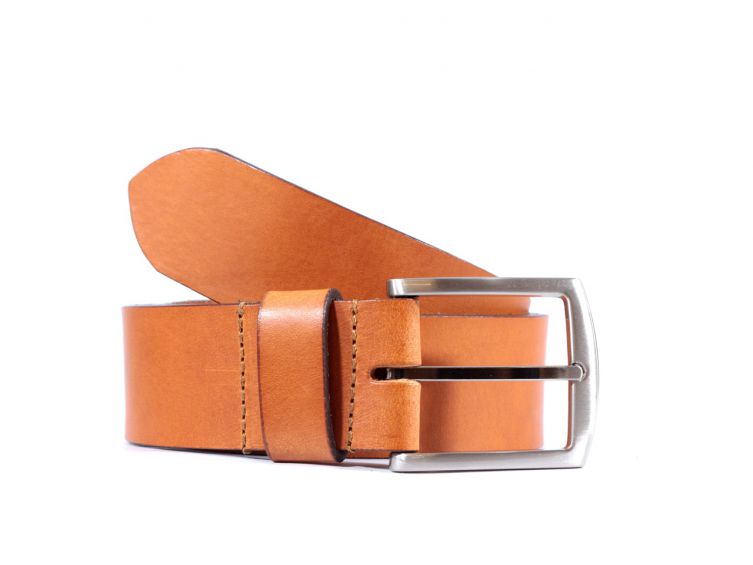 Ceinture cuir 40mm marron gold, boucle massive et élégante acier gris satiné 4067
