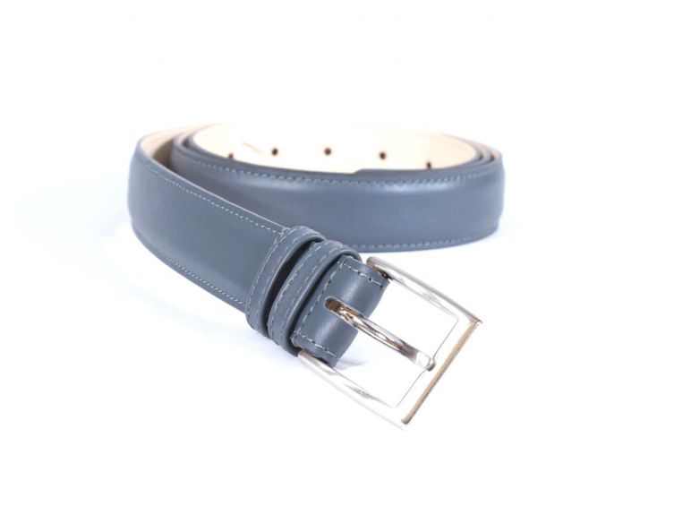 Ceinture cuir gris fer, boucle rectangle acier poli 4061