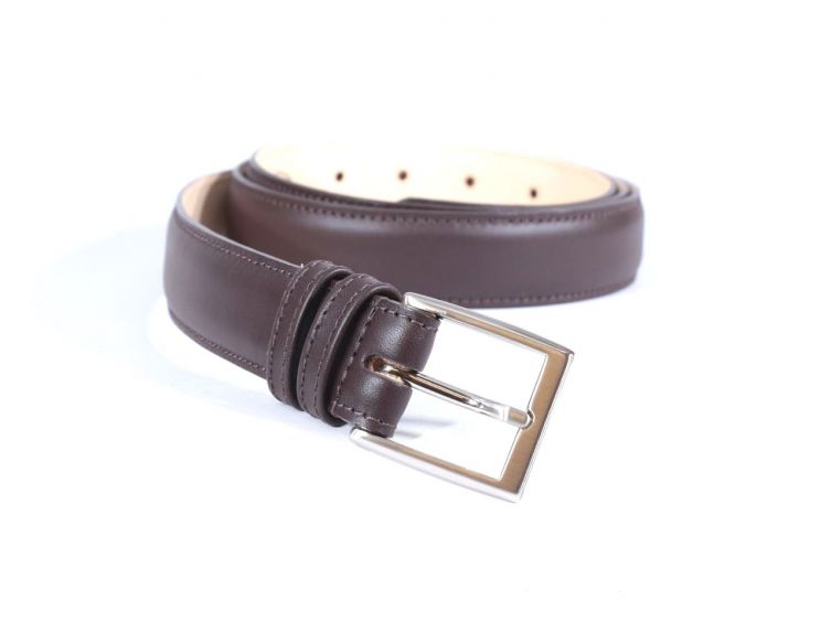 Ceinture cuir marron foncé, boucle rectangle acier poli 4061