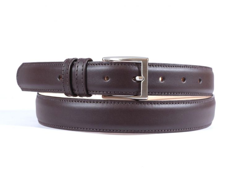 Ceinture cuir marron foncé, boucle rectangle acier poli 4061
