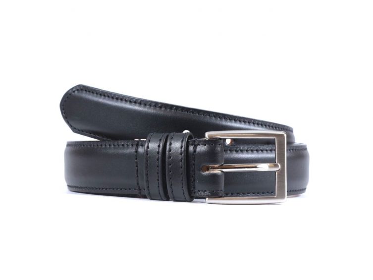Ceinture cuir noir, boucle rectangle acier poli 4061