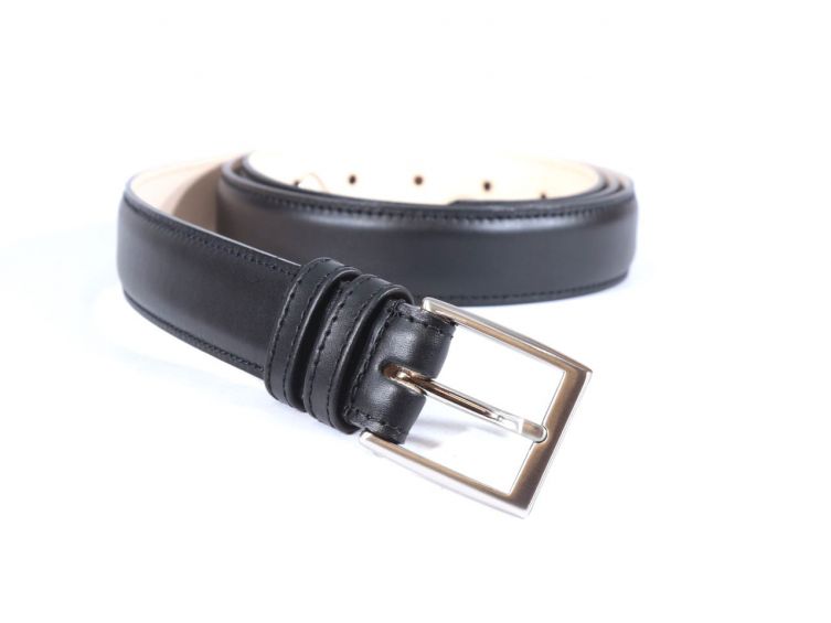 Ceinture cuir noir, boucle rectangle acier poli 4061