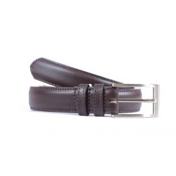 Ceinture cuir marron foncé, boucle rectangle acier satiné 4062