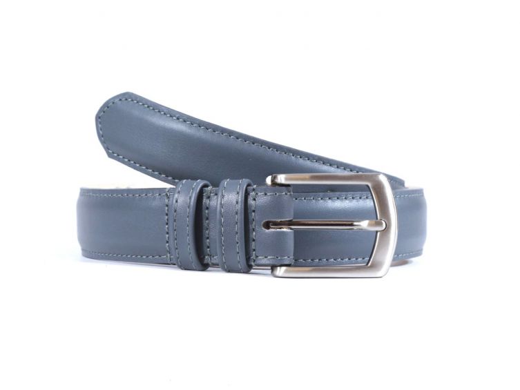 Ceinture cuir gris fer, boucle metal arrondie  4063