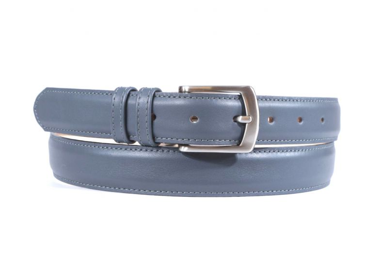 Ceinture cuir gris fer, boucle metal arrondie  4063