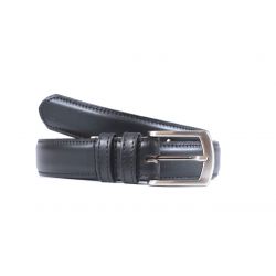 Ceinture cuir noir, boucle metal arrondie 4063