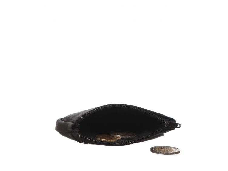 Porte-monnaie fermeture zippée cuir noir - 203
