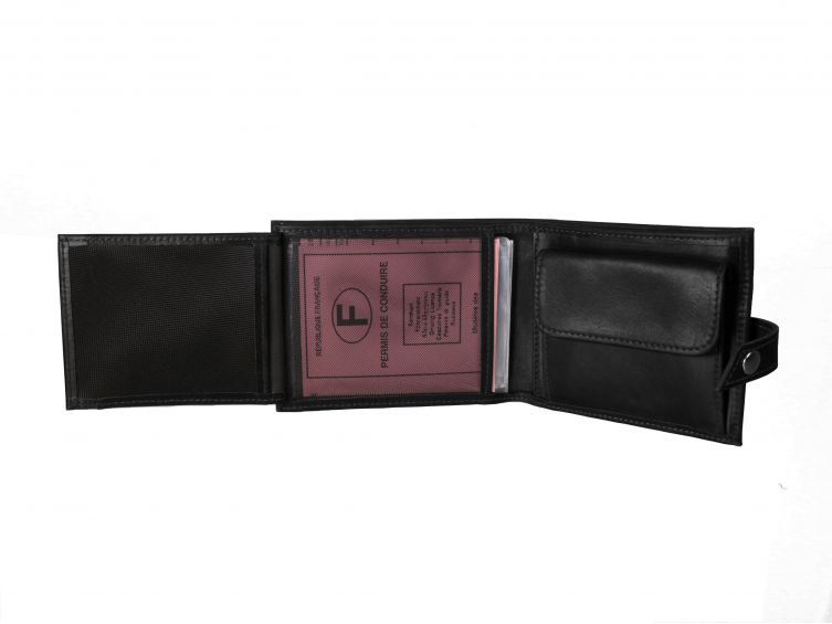 Petit Portefeuille 3 volets en cuir noir - 440