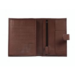 Portefeuille luxe en cuir marron avec patte - 15 cm - C1140P