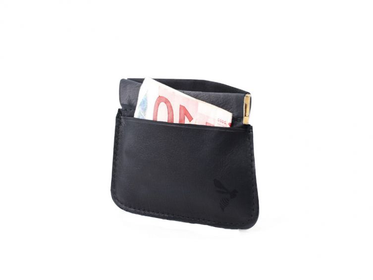 Porte-monnaie en cuir noir "Clap" - 431