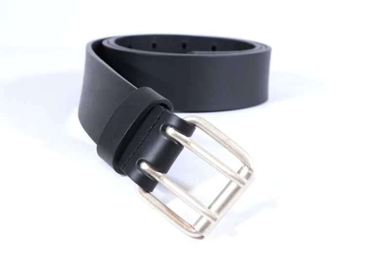 Ceinture homme en cuir noir double perforation 4007 N