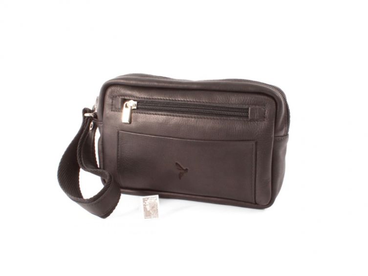 Sacoche à main et passant de ceinture, en cuir marron