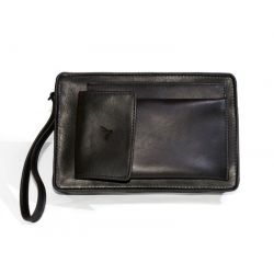Sacoche homme en cuir noir lisse anse main 863