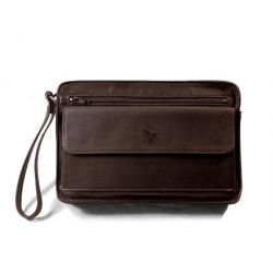 Sacoche en cuir marron avec dragonne