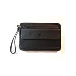 Sacoche en cuir noir avec dragonne